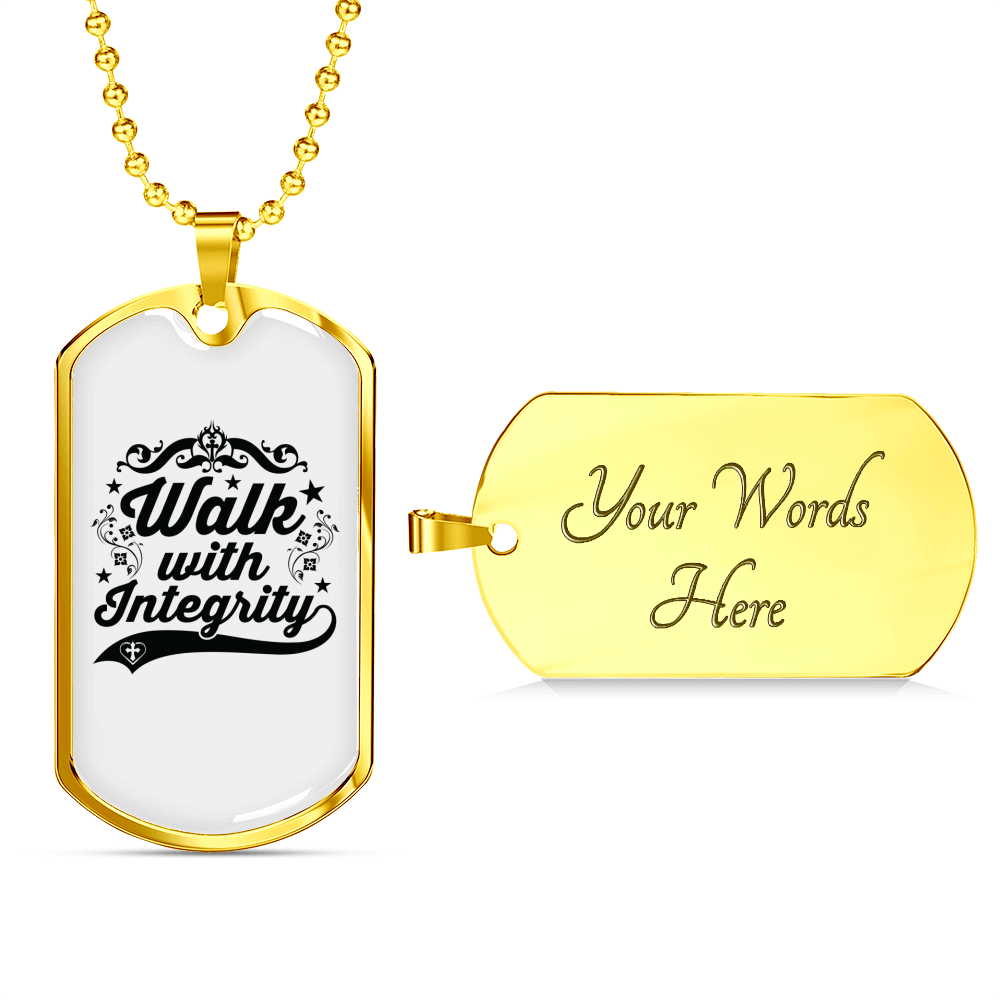 Walk With Integrity Christian Necklace Stainless Steel or 18k Gold Dog Tag 24" Chain-Express Your Love Gifts