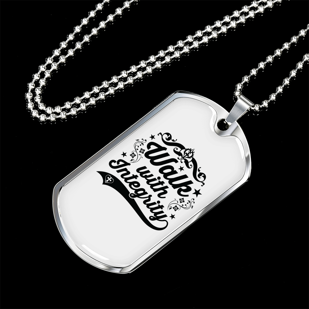Walk With Integrity Christian Necklace Stainless Steel or 18k Gold Dog Tag 24" Chain-Express Your Love Gifts