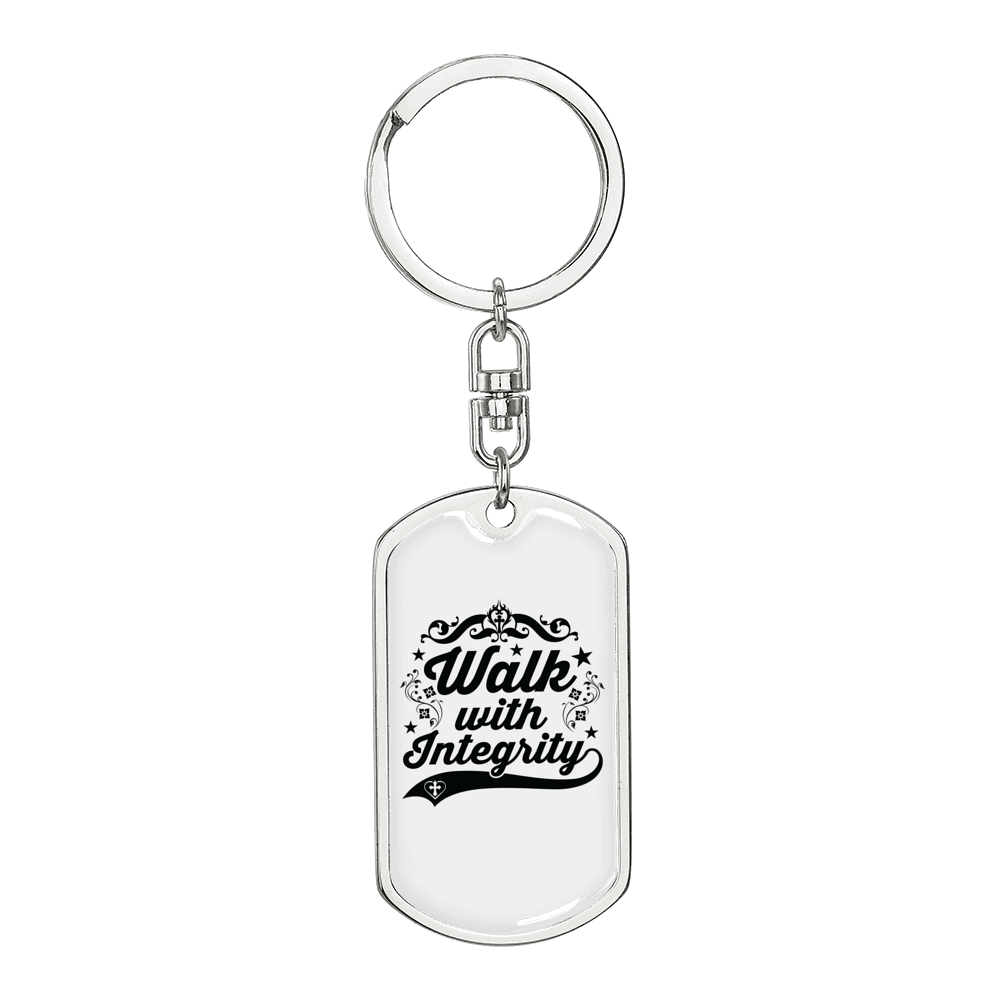 Walk With Integrity Keychain Stainless Steel or 18k Gold Dog Tag Keyring-Express Your Love Gifts