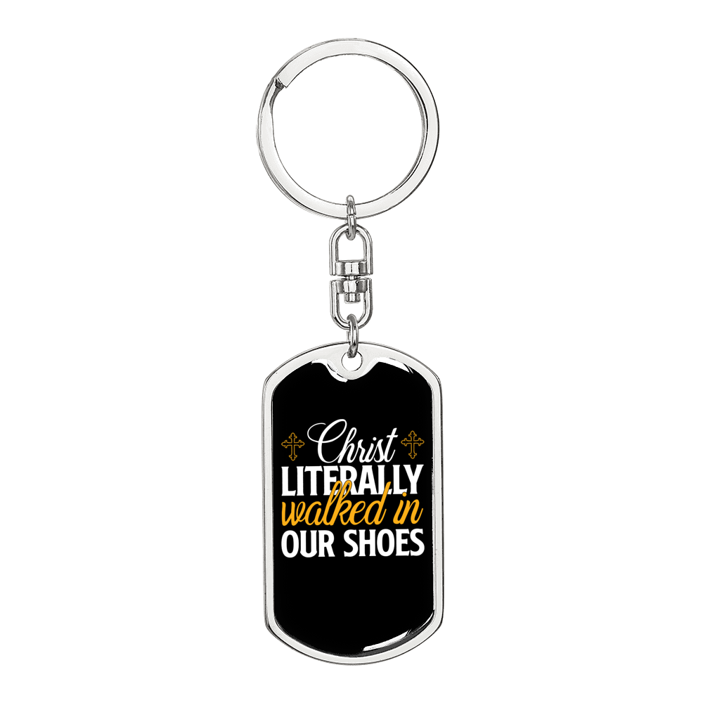 Walked In Our Shoes Keychain Stainless Steel or 18k Gold Dog Tag Keyring-Express Your Love Gifts