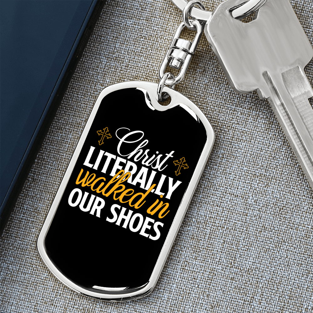 Walked In Our Shoes Keychain Stainless Steel or 18k Gold Dog Tag Keyring-Express Your Love Gifts