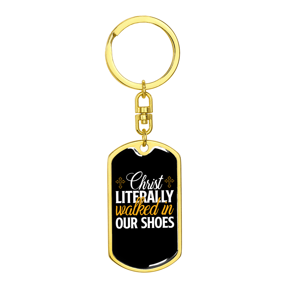 Walked In Our Shoes Stainless Steel or 18k Gold Premium Swivel Dog Tag Keychain