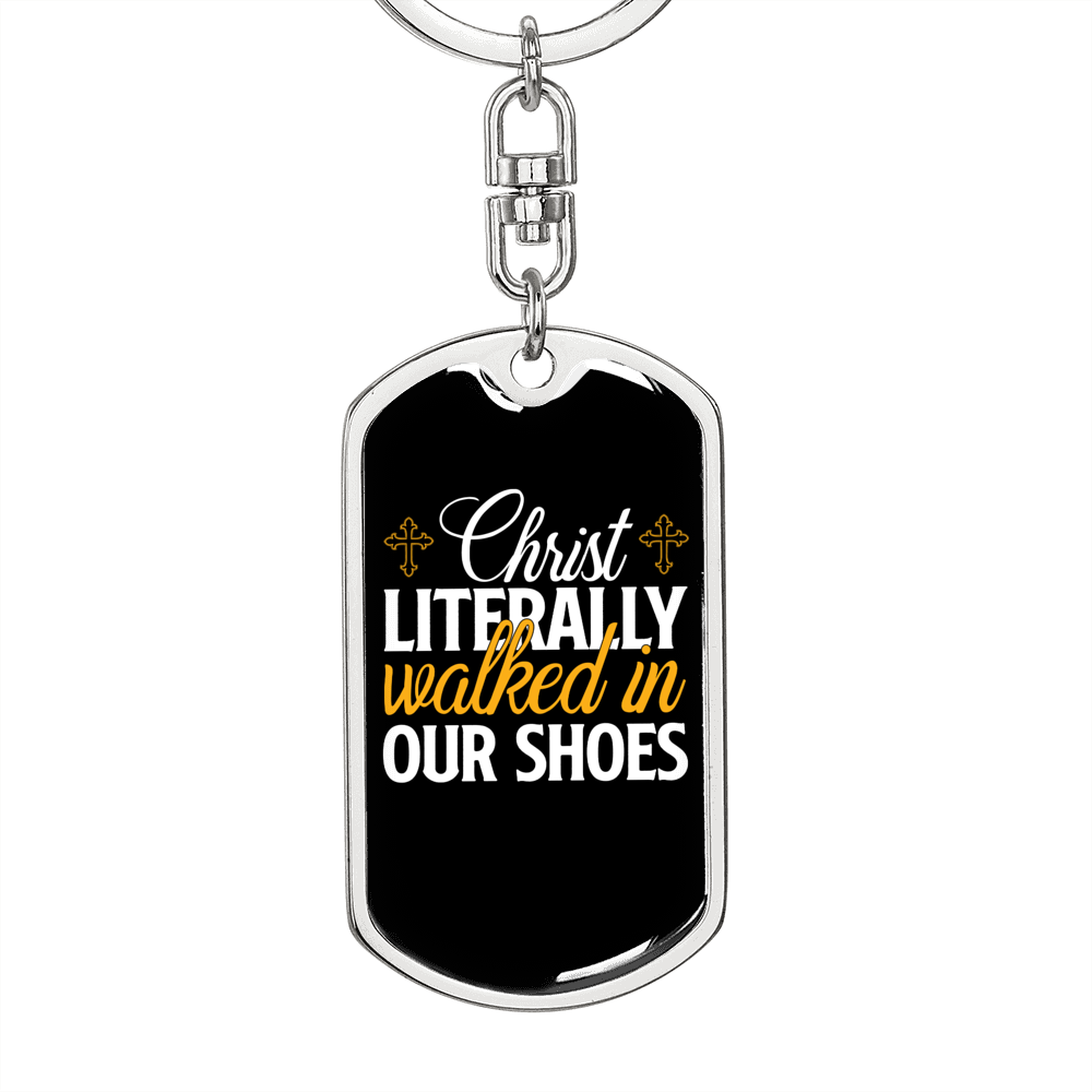 Walked In Our Shoes Keychain Stainless Steel or 18k Gold Dog Tag Keyring-Express Your Love Gifts