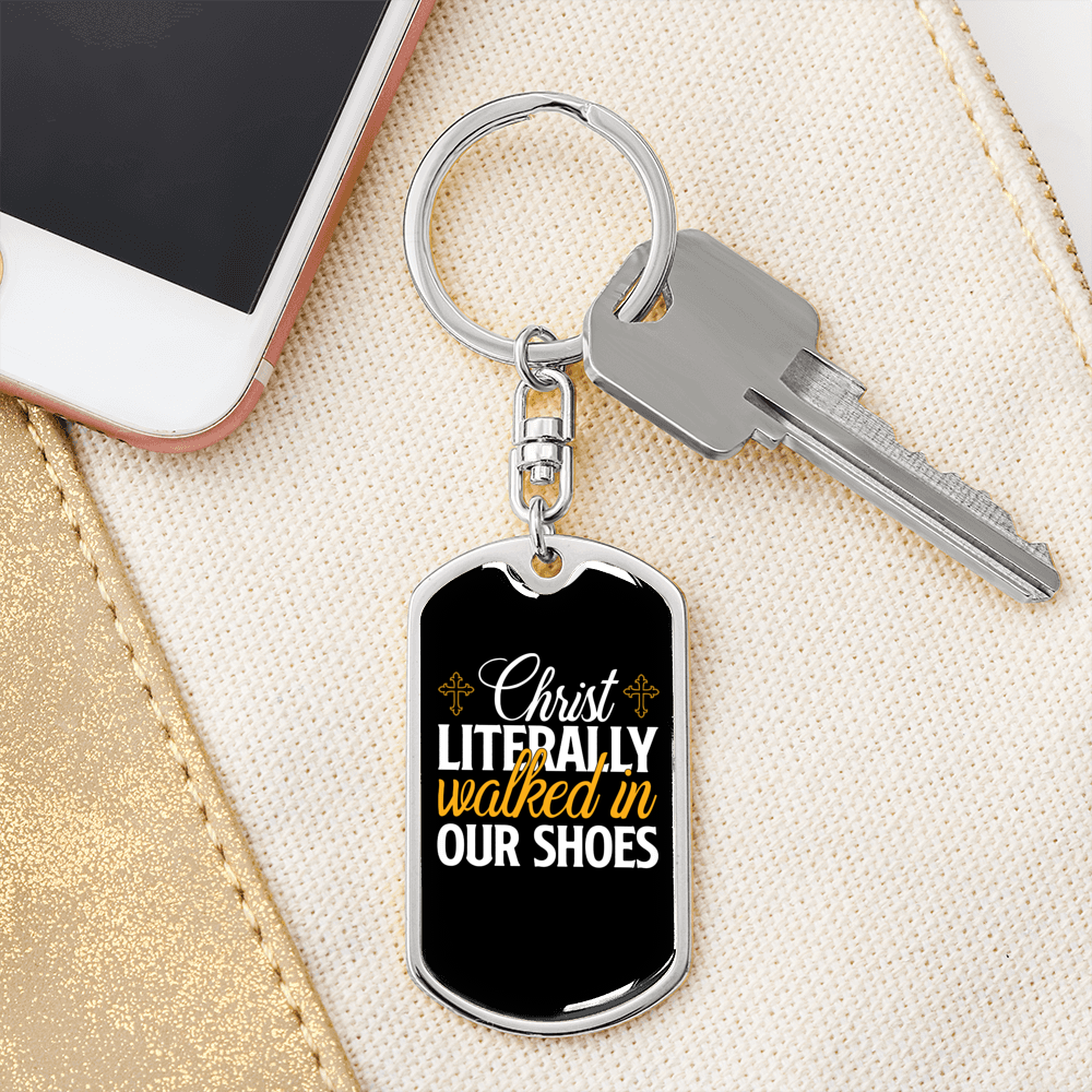 Walked In Our Shoes Keychain Stainless Steel or 18k Gold Dog Tag Keyring-Express Your Love Gifts