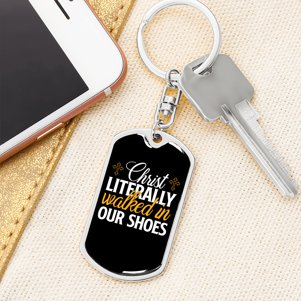 Walked In Our Shoes Keychain Stainless Steel or 18k Gold Dog Tag Keyring-Express Your Love Gifts