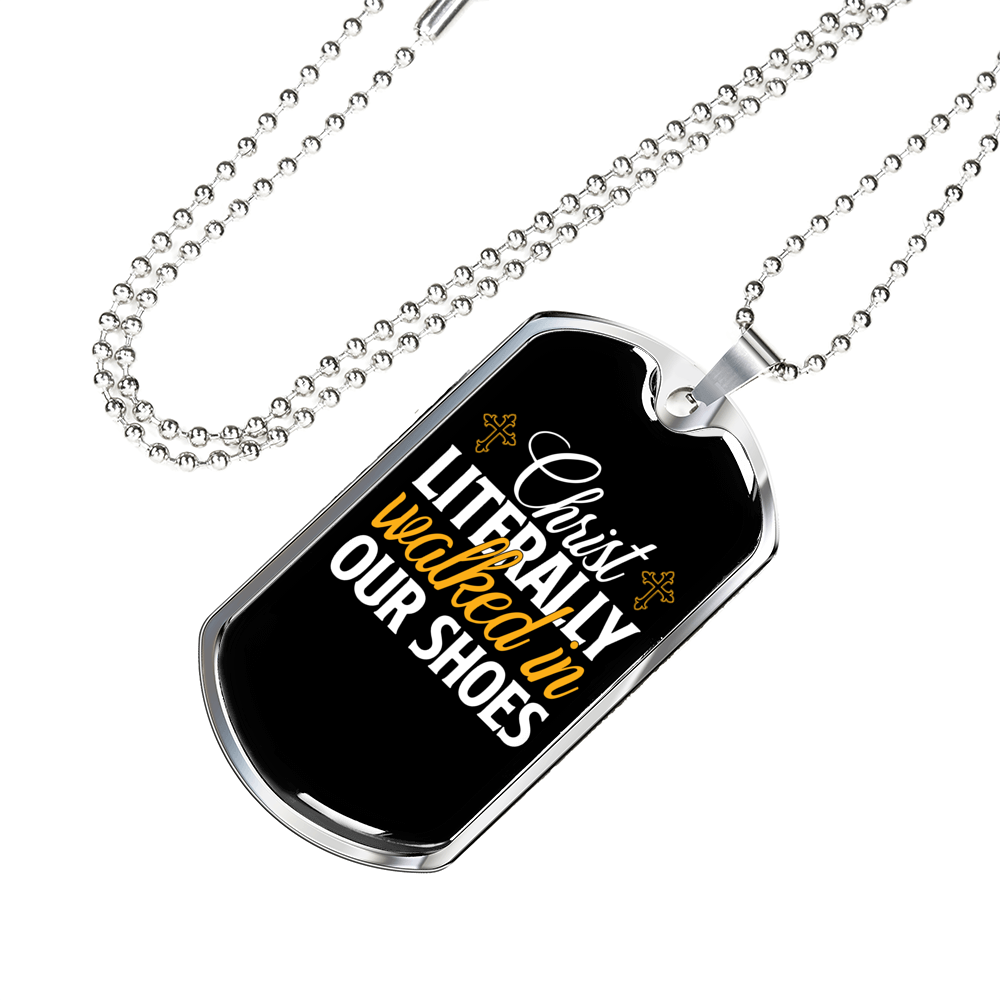 Walked In Our Shoes Necklace Stainless Steel or 18k Gold Dog Tag 24" Chain-Express Your Love Gifts