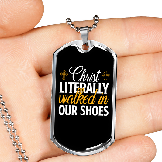 Walked In Our Shoes Necklace Stainless Steel or 18k Gold Dog Tag 24" Chain-Express Your Love Gifts
