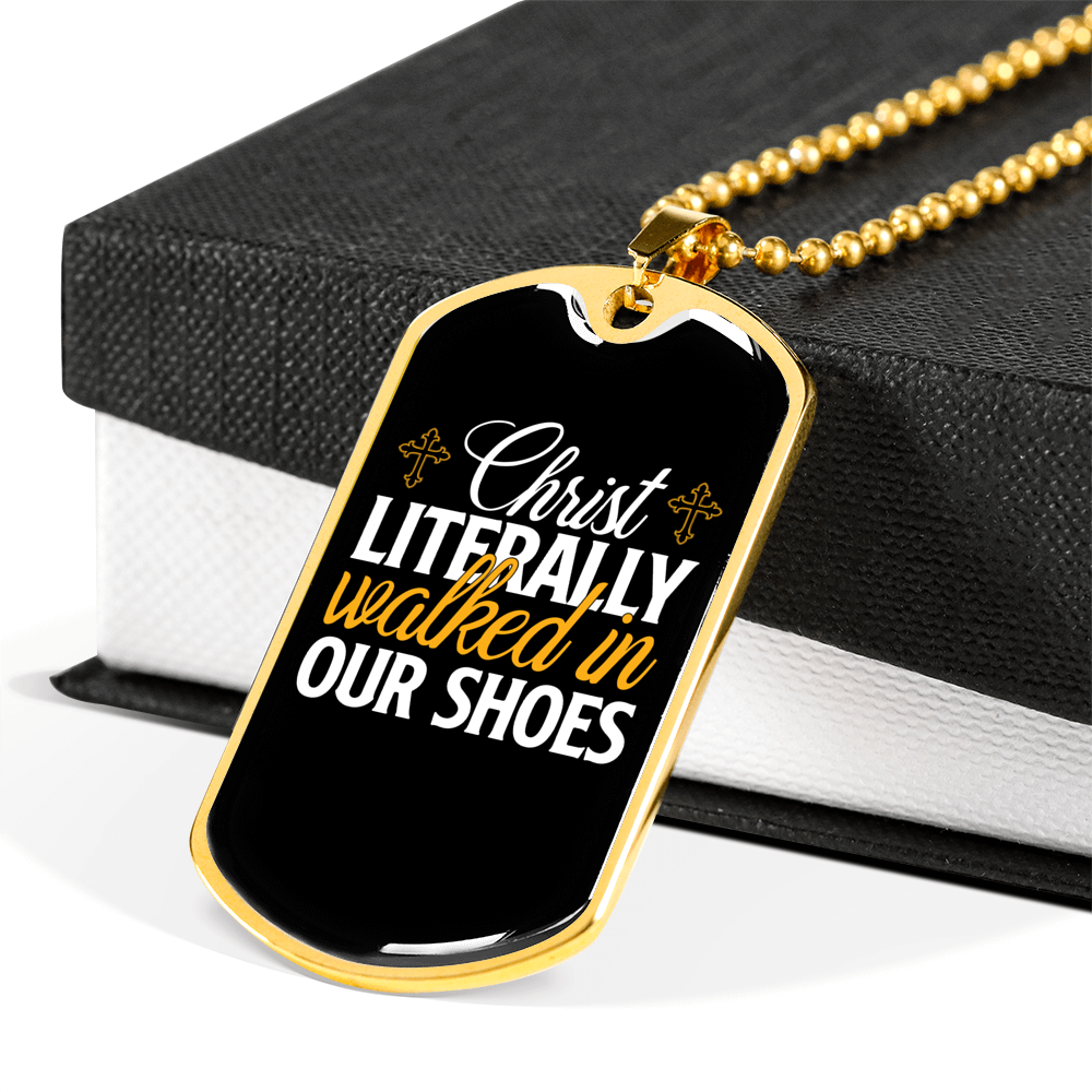 Walked In Our Shoes Necklace Stainless Steel or 18k Gold Dog Tag 24" Chain-Express Your Love Gifts