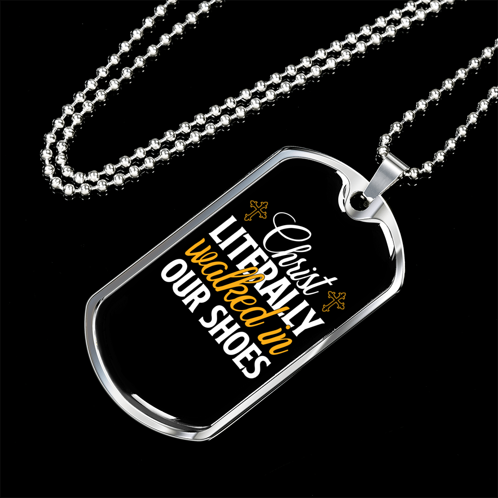 Walked In Our Shoes Necklace Stainless Steel or 18k Gold Dog Tag 24" Chain-Express Your Love Gifts