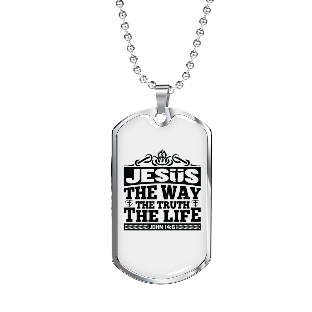 Way True Life Jesus Christian Necklace Stainless Steel or 18k Gold Dog Tag 24" Chain-Express Your Love Gifts