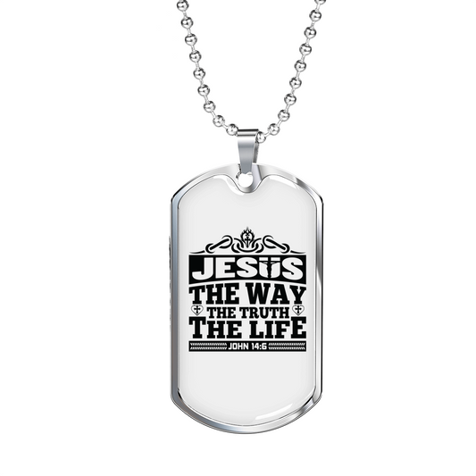 Way True Life Jesus Christian Necklace Stainless Steel or 18k Gold Dog Tag 24" Chain-Express Your Love Gifts