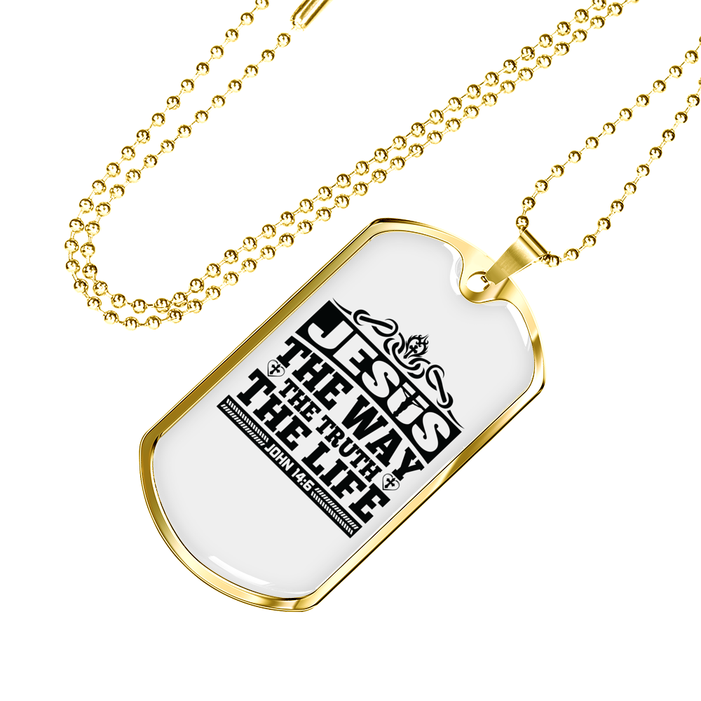 Way True Life Jesus Christian Necklace Stainless Steel or 18k Gold Dog Tag 24" Chain-Express Your Love Gifts