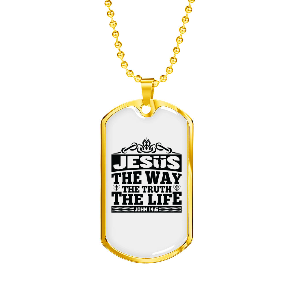 Way True Life Jesus Christian Necklace Stainless Steel or 18k Gold Dog Tag 24" Chain-Express Your Love Gifts