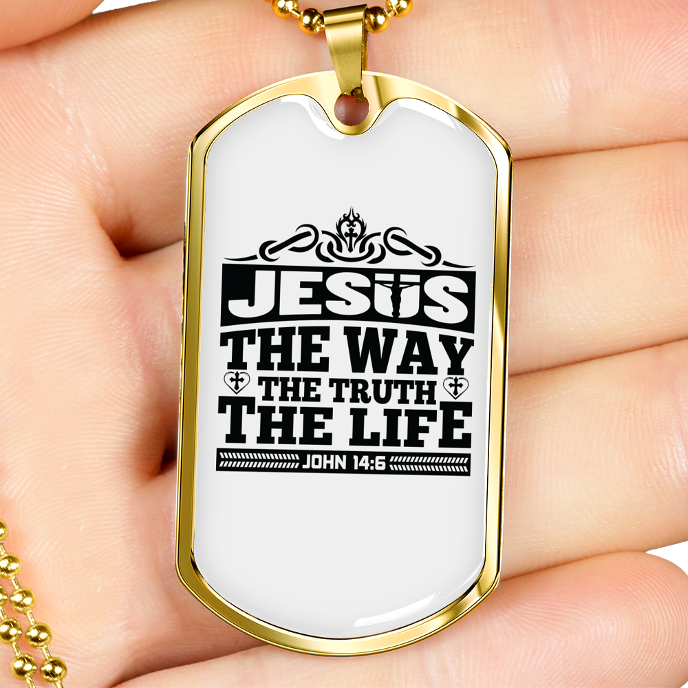 Way True Life Jesus Christian Necklace Stainless Steel or 18k Gold Dog Tag 24" Chain-Express Your Love Gifts