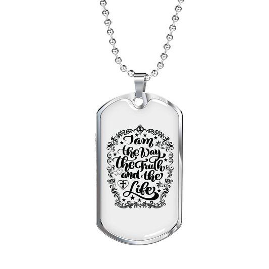 Way Truth Life Christian Necklace Stainless Steel or 18k Gold Dog Tag 24" Chain-Express Your Love Gifts