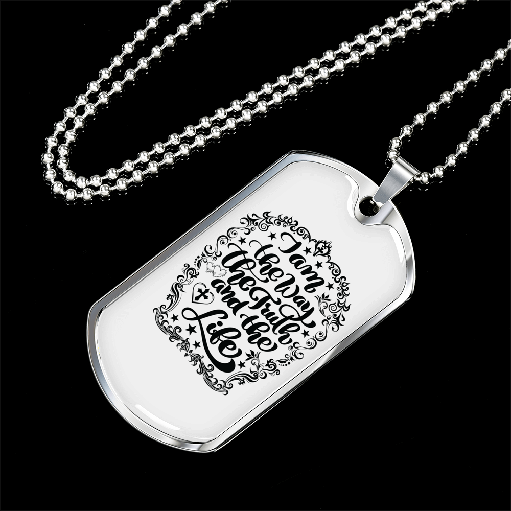 Way Truth Life Christian Necklace Stainless Steel or 18k Gold Dog Tag 24" Chain-Express Your Love Gifts