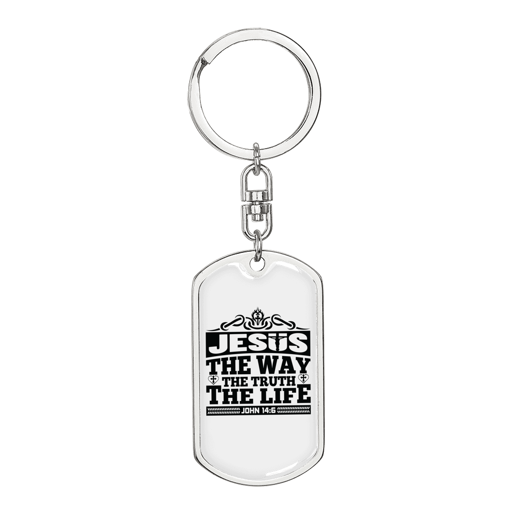 Way Truth Life Jesus John 14:6 Keychain Stainless Steel or 18k Gold Dog Tag Keyring-Express Your Love Gifts