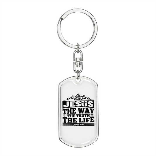 Way Truth Life Jesus John 14:6 Keychain Stainless Steel or 18k Gold Dog Tag Keyring-Express Your Love Gifts