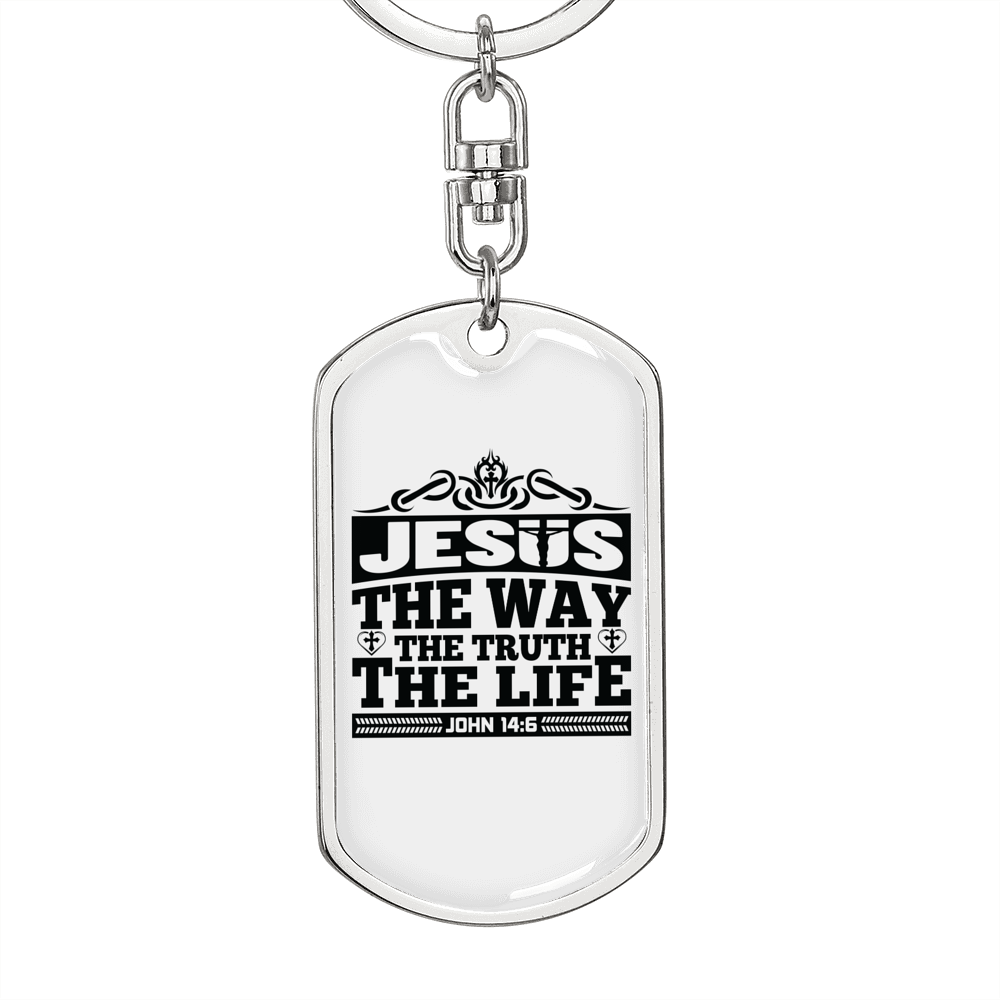 Way Truth Life Jesus John 14:6 Keychain Stainless Steel or 18k Gold Dog Tag Keyring-Express Your Love Gifts