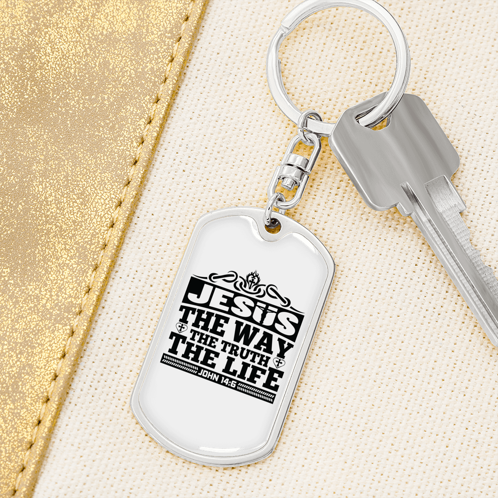 Way Truth Life Jesus John 14:6 Keychain Stainless Steel or 18k Gold Dog Tag Keyring-Express Your Love Gifts