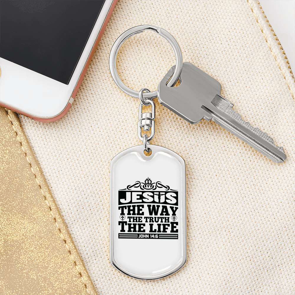 Way Truth Life Jesus John 14:6 Keychain Stainless Steel or 18k Gold Dog Tag Keyring-Express Your Love Gifts