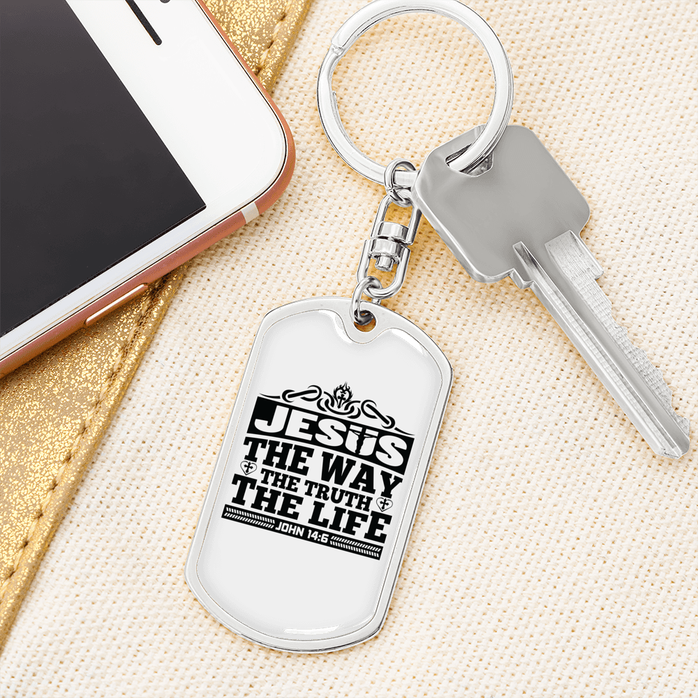 Way Truth Life Jesus John 14:6 Keychain Stainless Steel or 18k Gold Dog Tag Keyring-Express Your Love Gifts