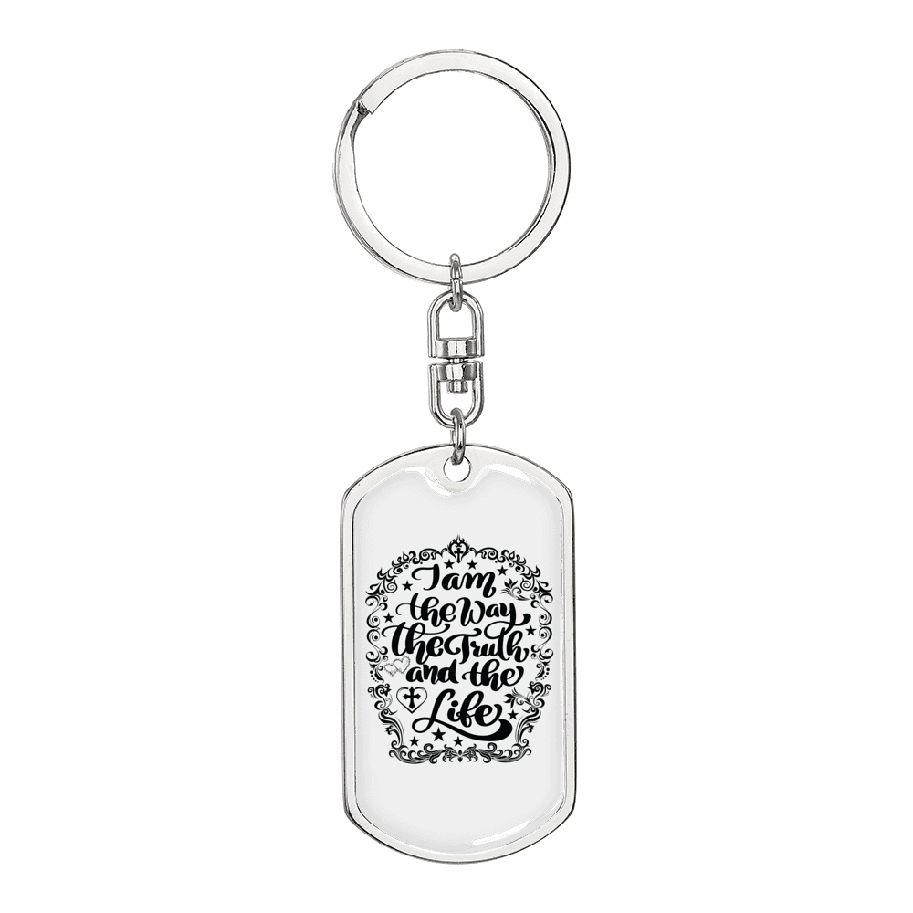 Way Truth Life Keychain Stainless Steel or 18k Gold Dog Tag Keyring-Express Your Love Gifts
