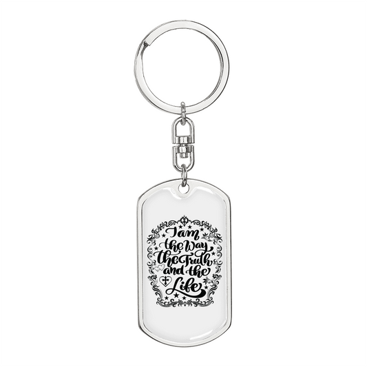 Way Truth Life Keychain Stainless Steel or 18k Gold Dog Tag Keyring-Express Your Love Gifts