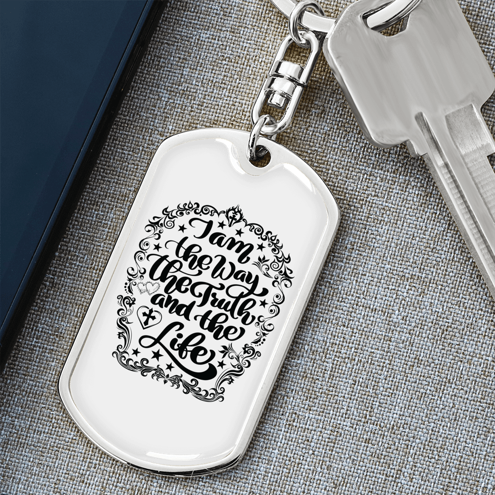 Way Truth Life Keychain Stainless Steel or 18k Gold Dog Tag Keyring-Express Your Love Gifts