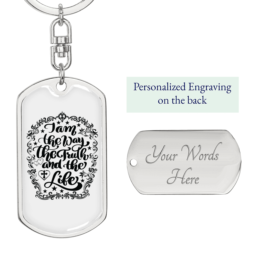 Way Truth Life Keychain Stainless Steel or 18k Gold Dog Tag Keyring-Express Your Love Gifts