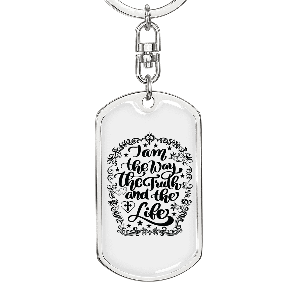 Way Truth Life Keychain Stainless Steel or 18k Gold Dog Tag Keyring-Express Your Love Gifts