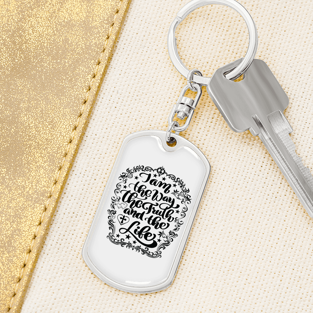 Way Truth Life Keychain Stainless Steel or 18k Gold Dog Tag Keyring-Express Your Love Gifts