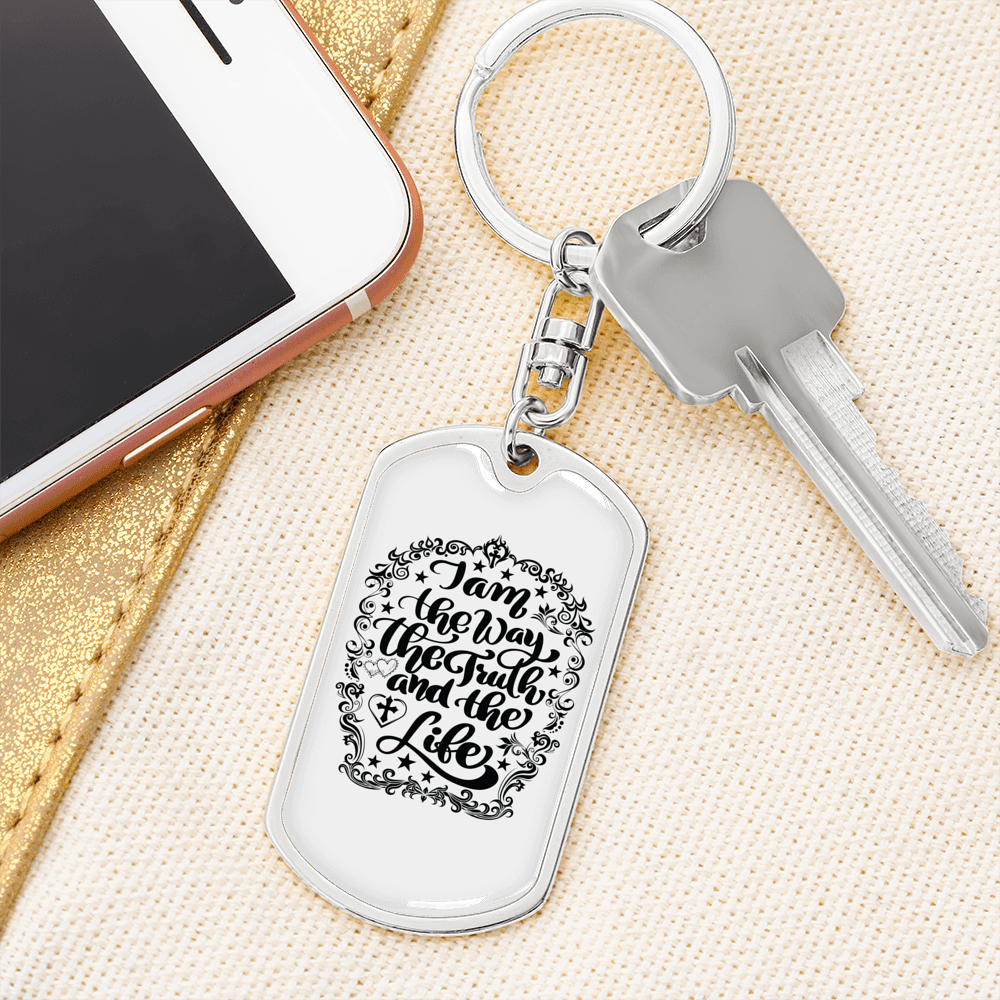 Way Truth Life Keychain Stainless Steel or 18k Gold Dog Tag Keyring-Express Your Love Gifts