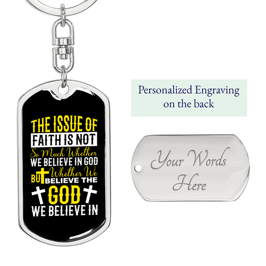 We Believe In God Keychain Stainless Steel or 18k Gold Dog Tag Keyring-Express Your Love Gifts