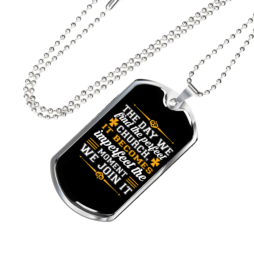 We Find The Perfect Church Christian Necklace Stainless Steel or 18k Gold Dog Tag 24" Chain-Express Your Love Gifts