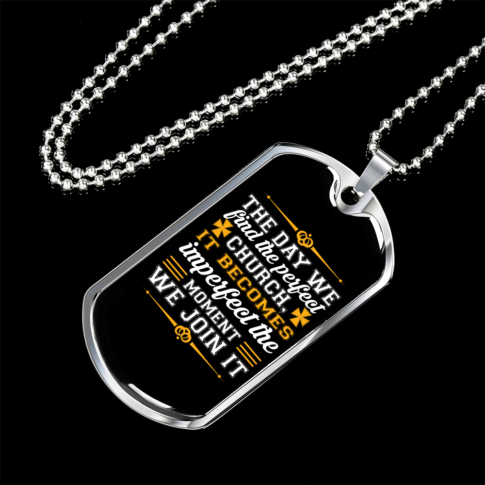 We Find The Perfect Church Christian Necklace Stainless Steel or 18k Gold Dog Tag 24" Chain-Express Your Love Gifts