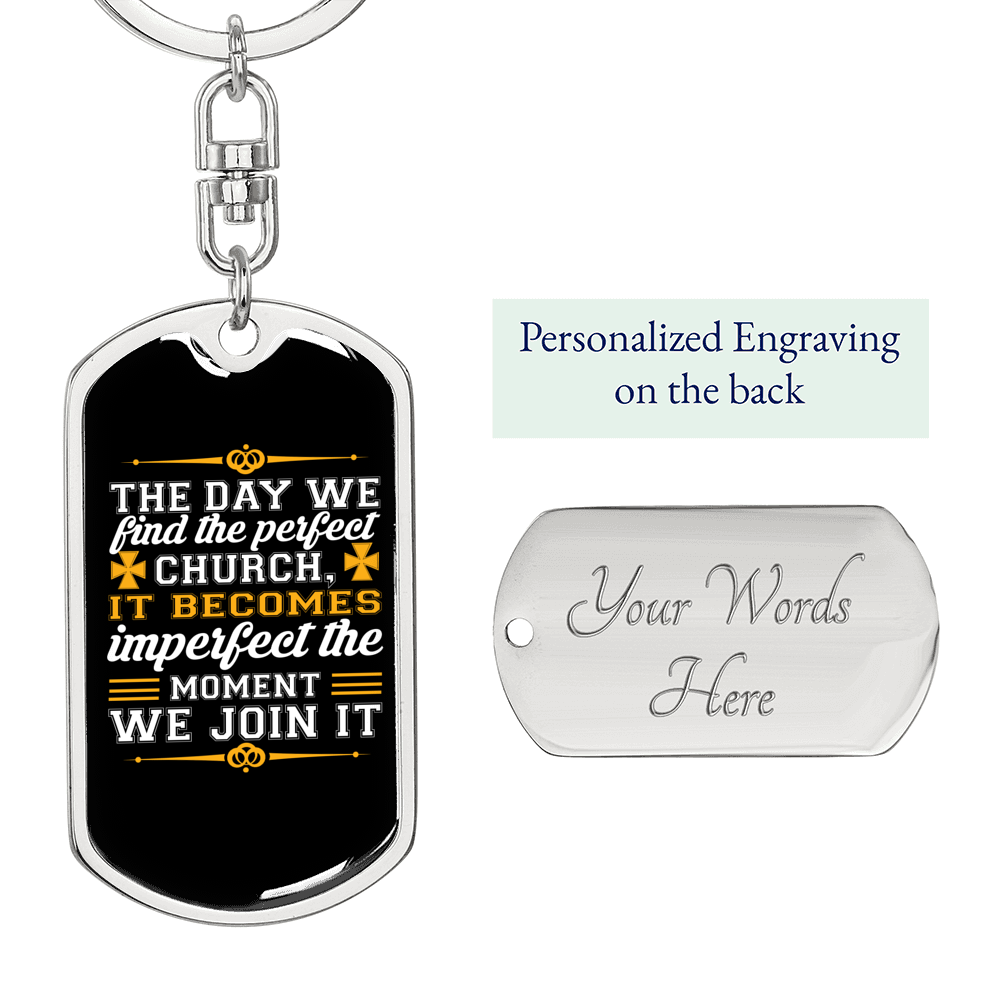 We Find The Perfect Church Keychain Stainless Steel or 18k Gold Dog Tag Keyring-Express Your Love Gifts