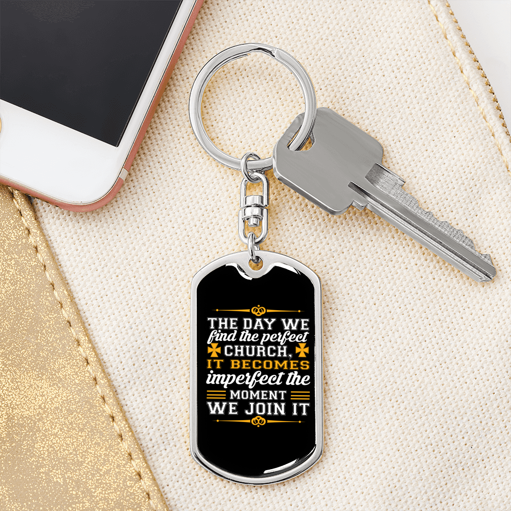 We Find The Perfect Church Keychain Stainless Steel or 18k Gold Dog Tag Keyring-Express Your Love Gifts