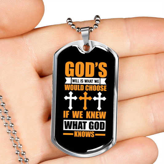 What God Knows Christian Necklace Stainless Steel or 18k Gold Dog Tag 24" Chain-Express Your Love Gifts