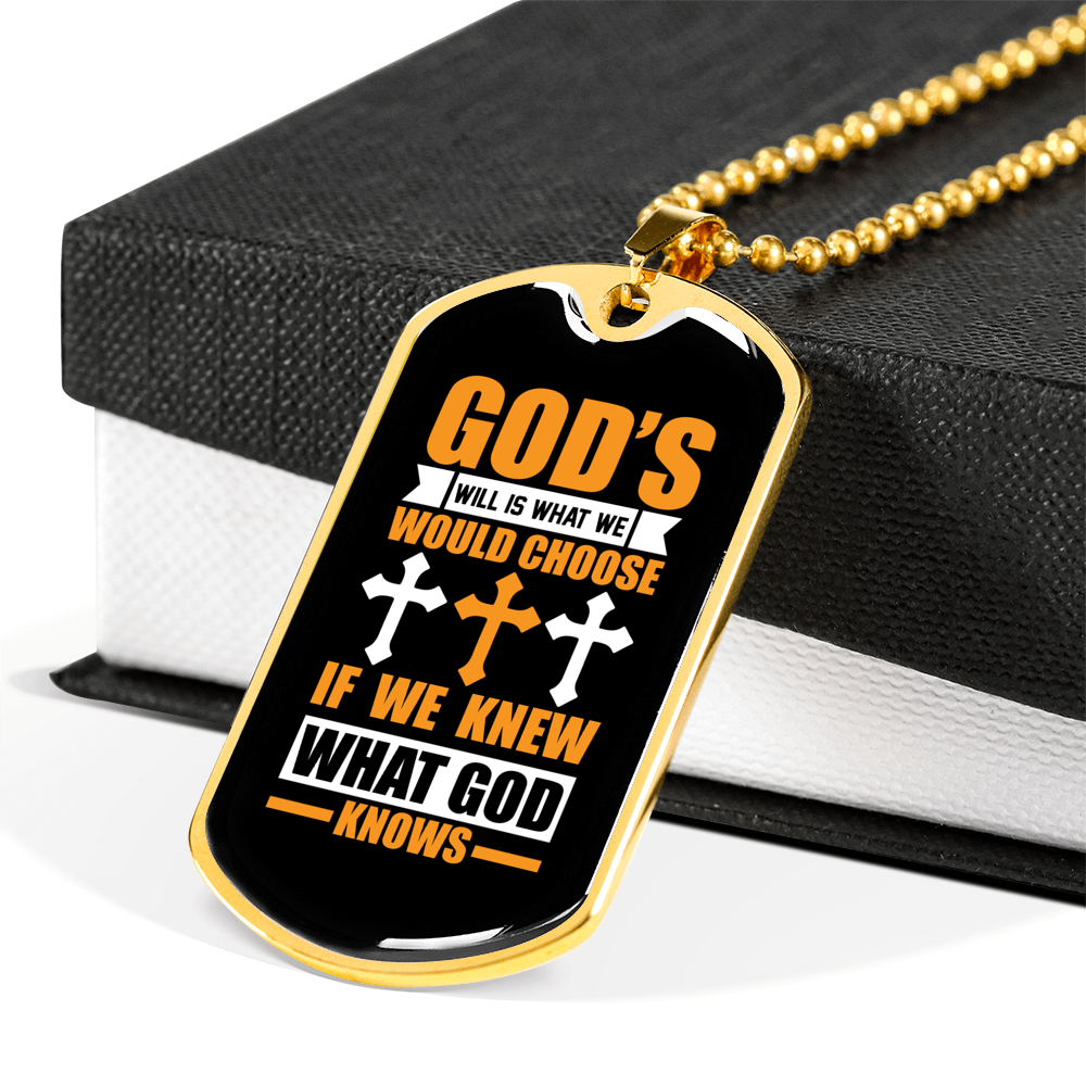 What God Knows Christian Necklace Stainless Steel or 18k Gold Dog Tag 24" Chain-Express Your Love Gifts
