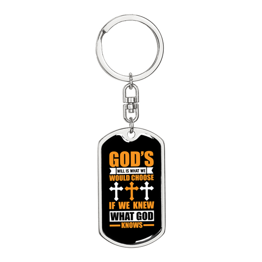 What God Knows Keychain Stainless Steel or 18k Gold Dog Tag Keyring-Express Your Love Gifts