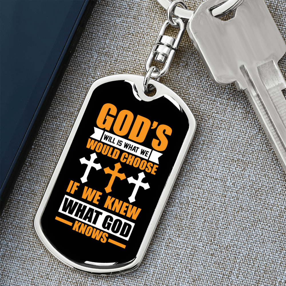 What God Knows Keychain Stainless Steel or 18k Gold Dog Tag Keyring-Express Your Love Gifts