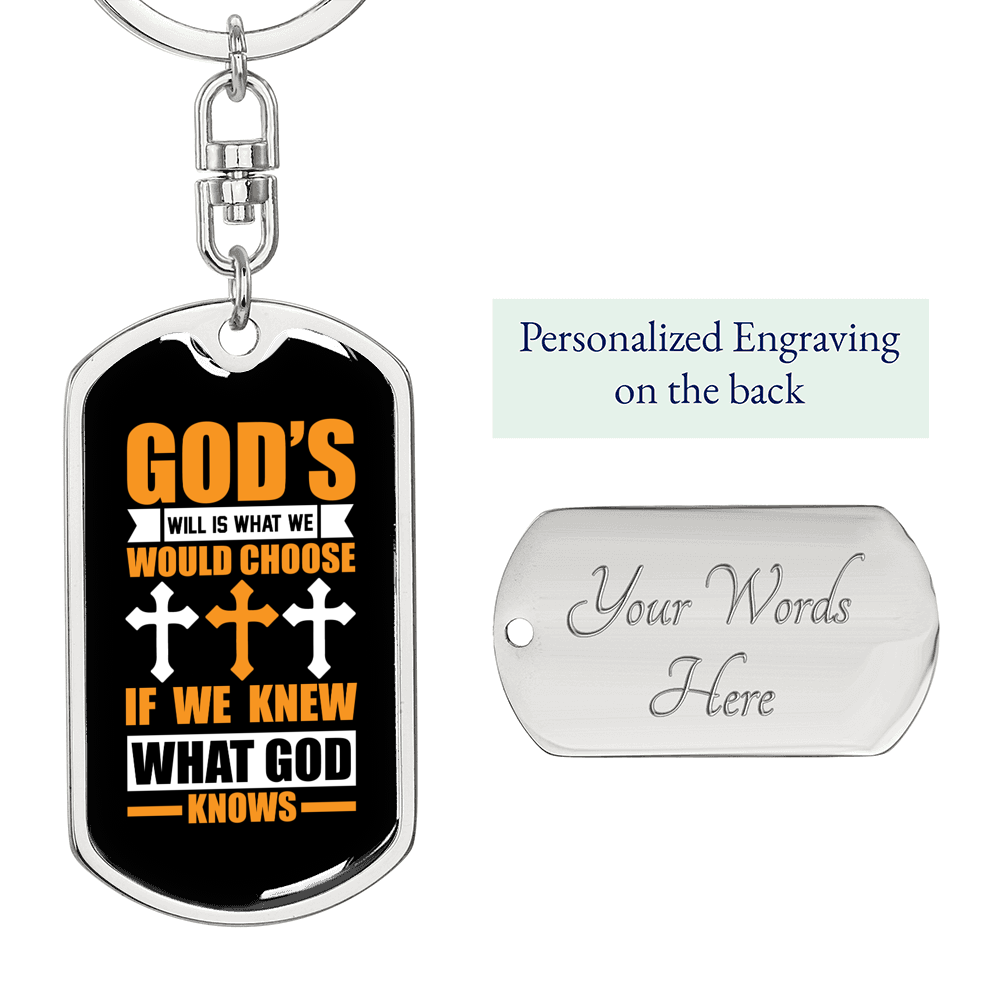 What God Knows Keychain Stainless Steel or 18k Gold Dog Tag Keyring-Express Your Love Gifts