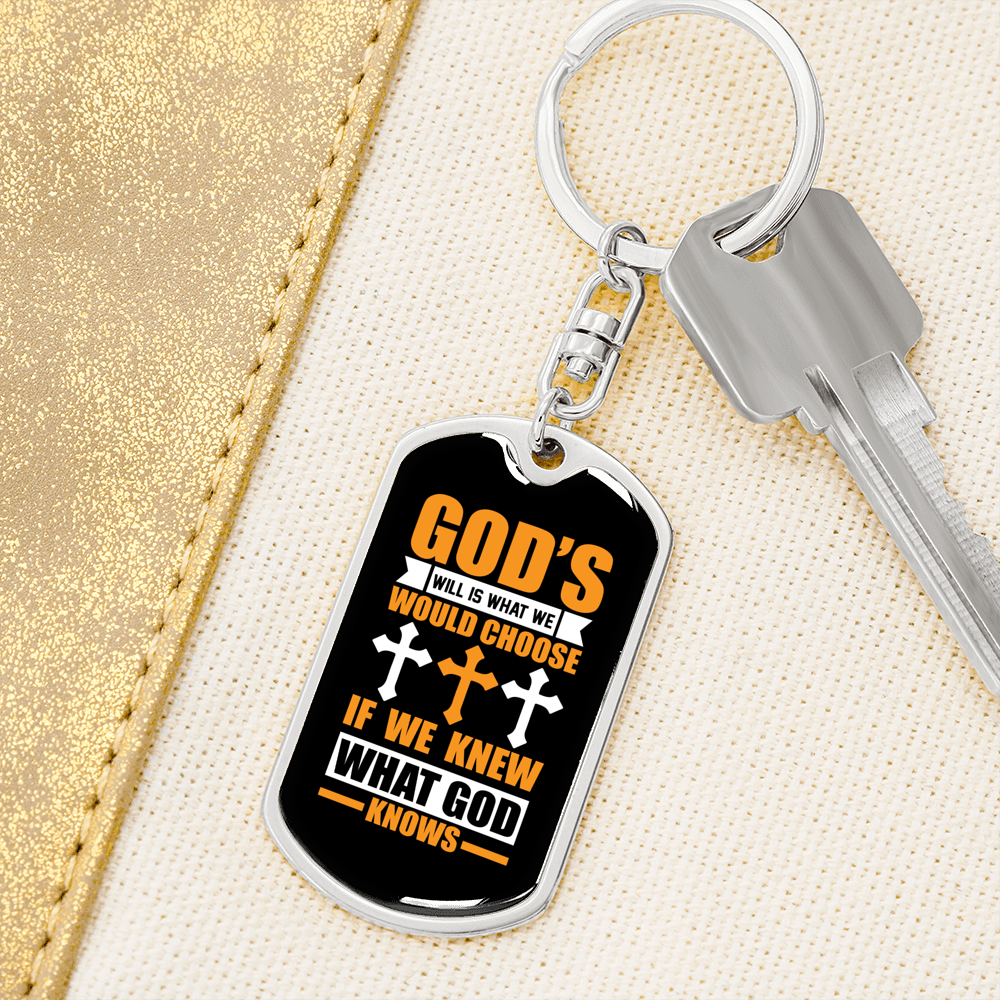 What God Knows Keychain Stainless Steel or 18k Gold Dog Tag Keyring-Express Your Love Gifts