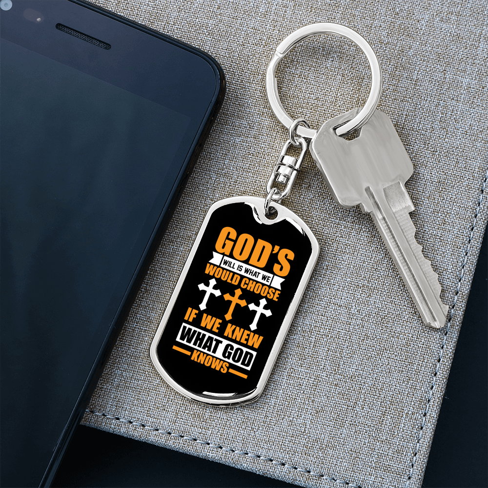 What God Knows Keychain Stainless Steel or 18k Gold Dog Tag Keyring-Express Your Love Gifts