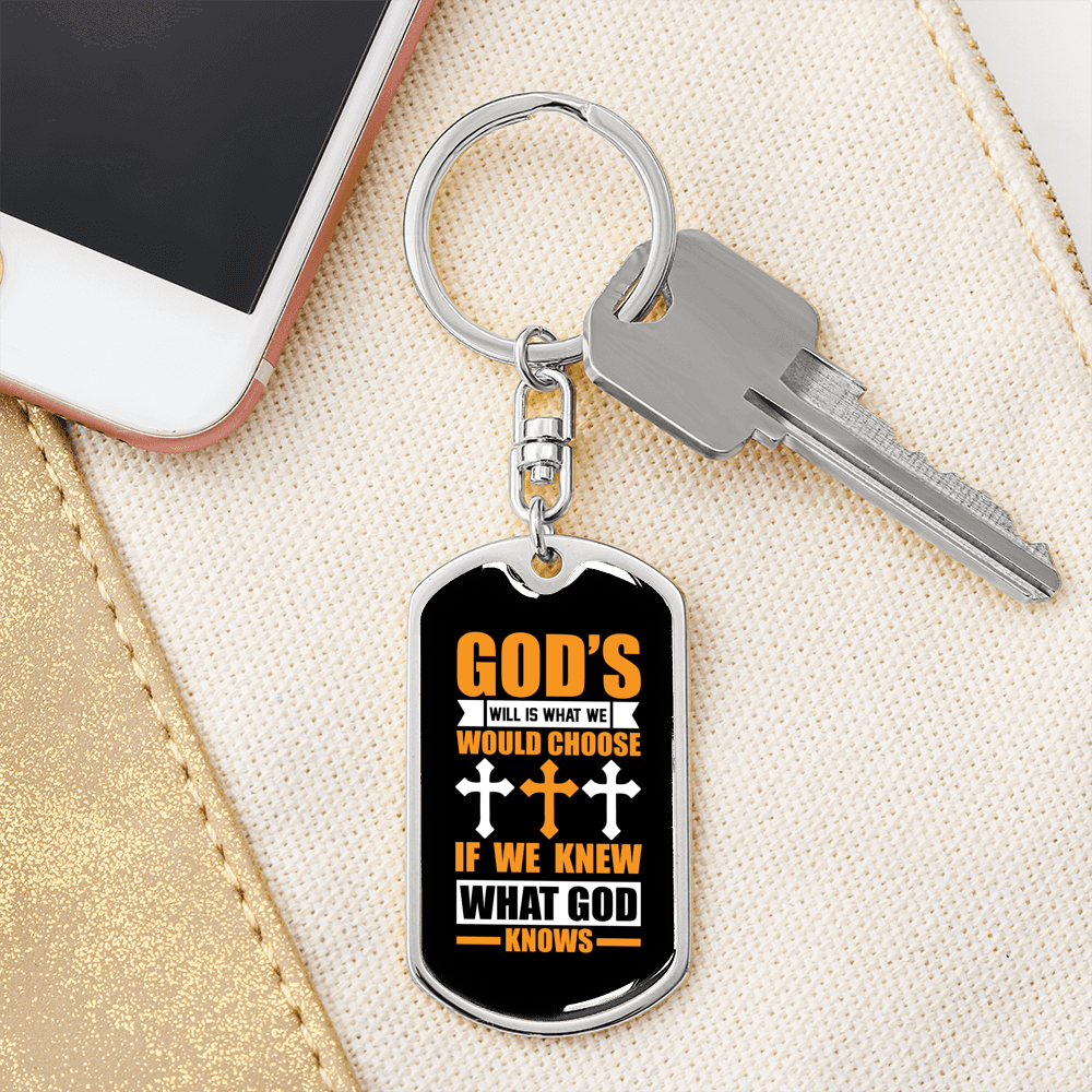 What God Knows Keychain Stainless Steel or 18k Gold Dog Tag Keyring-Express Your Love Gifts