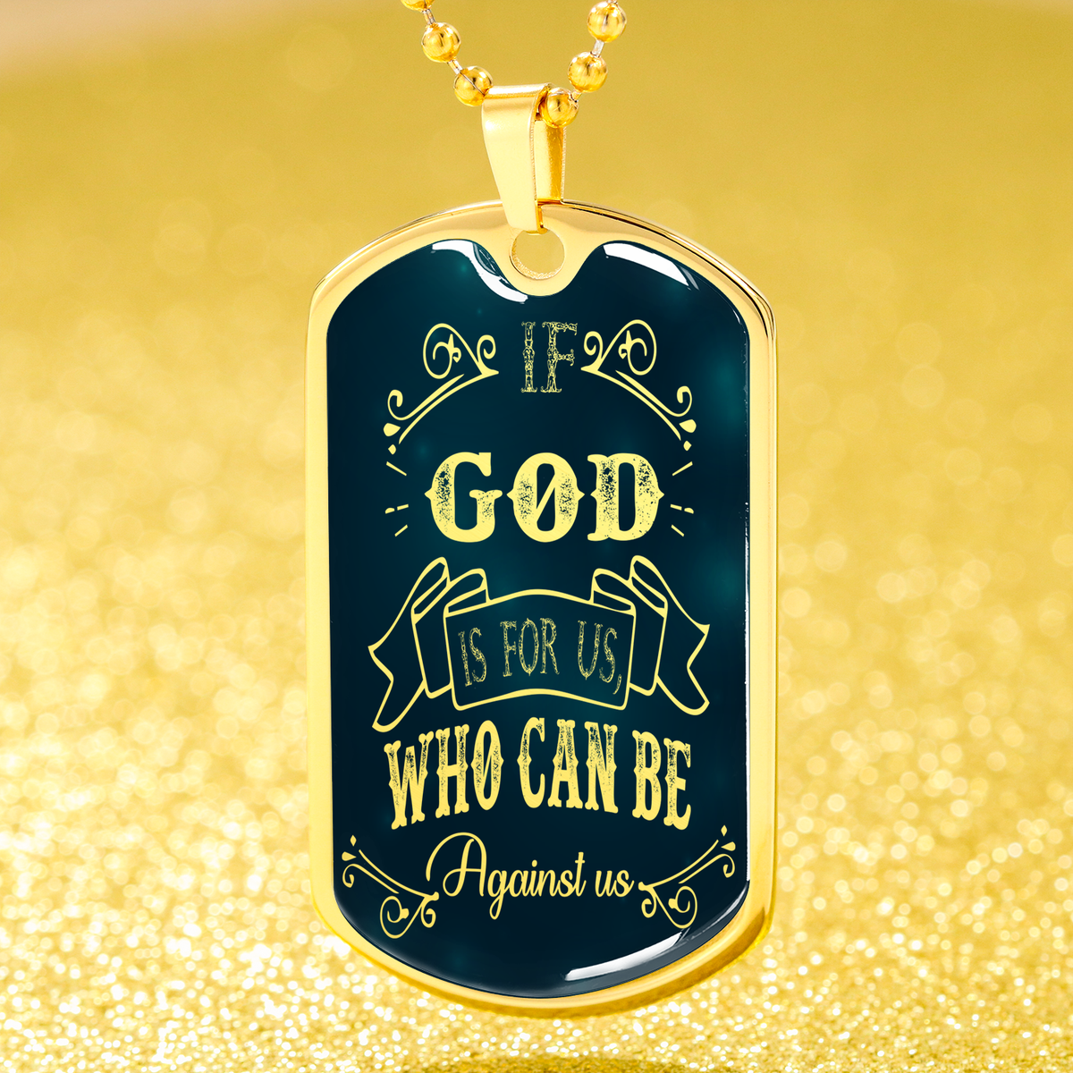 Who Can Be Against Us Necklace Romans 8:31 Stainless Steel or 18k Gold Dog Tag 24" Chain-Express Your Love Gifts