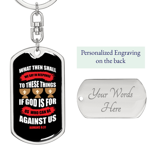 Who Can Be Against Us Romans 8:31 Keychain Stainless Steel or 18k Gold Dog Tag Keyring-Express Your Love Gifts