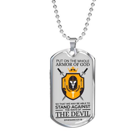 Whole Armor of God Bible Verse Faith Necklace Stainless Steel or 18k Gold Dog Tag w 24" Chain