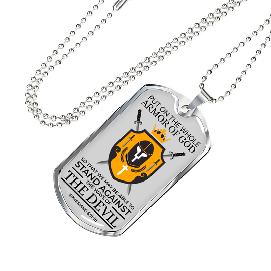 Whole Armor of God Bible Verse Faith Necklace Stainless Steel or 18k Gold Dog Tag w 24" Chain